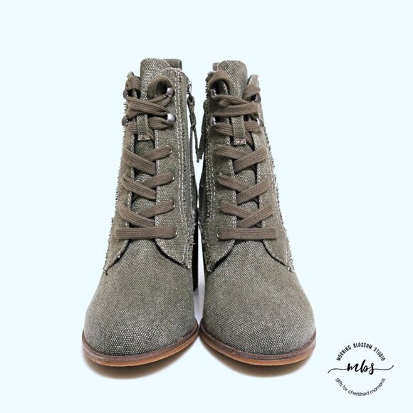 NWOT Splendid Leonardo Lace-Up Canvas Chunky Heeled Booties - Picture 10 of 12